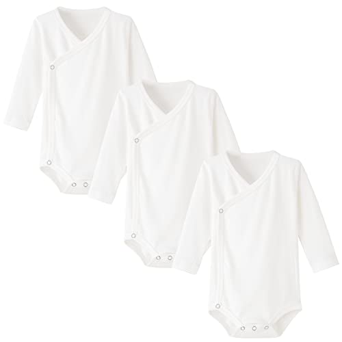 BINIDUCKLING 3er Pack Baby Jungen Mädchen Langarm Wickelbodys - 100% Baumwoll Baby Body mit Seitlichen Druckknöpfen für 6-9 Monate, Weiß von BINIDUCKLING