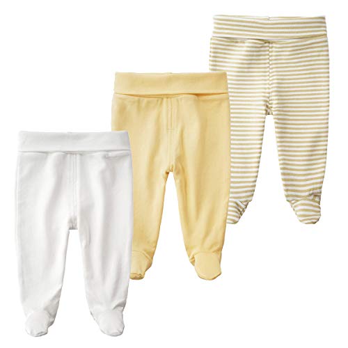 BINIDUCKLING Baby 3er Pack Hohe Taille Hose mit Fuß - aus Baumwolle - Baby Pumphose Strampelhose mit Fuß für Jungen Mädchen, 0-3 Monate, Gelb von BINIDUCKLING