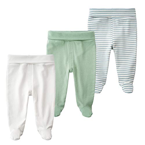 BINIDUCKLING Baby 3er Pack Hohe Taille Hose mit Fuß - aus Baumwolle - Baby Pumphose Strampelhose mit Fuß für Jungen Mädchen, 3-6 Monate, Grün von BINIDUCKLING