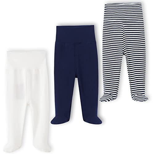 BINIDUCKLING Baby 3er Pack Hohe Taille Hose mit Fuß - aus Baumwolle - Baby Pumphose Strampelhose mit Fuß für Jungen Mädchen, 3-6 Monate, Marine Blau von BINIDUCKLING