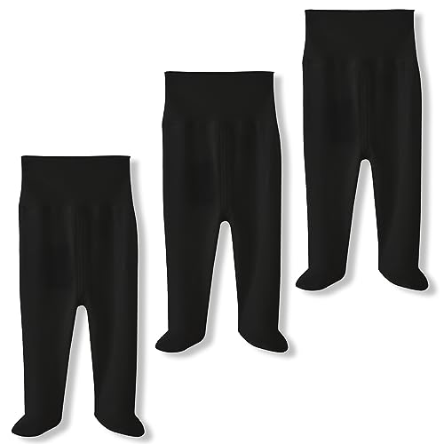 BINIDUCKLING Baby 3er Pack Hohe Taille Hose mit Fuß - aus Baumwolle - Baby Pumphose Strampelhose mit Fuß für Jungen Mädchen, 6-12 Monate, Schwarz von BINIDUCKLING
