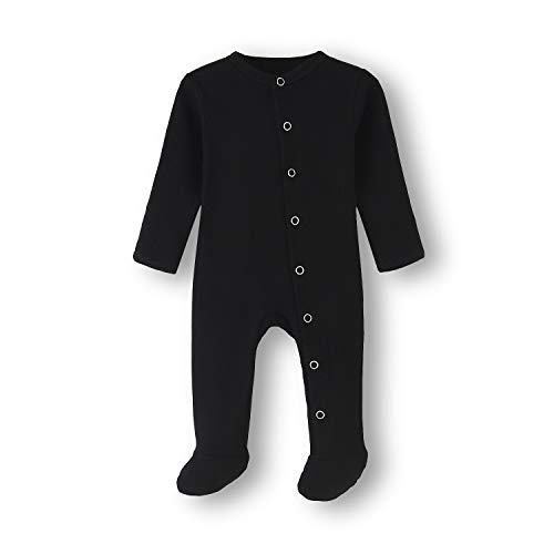 BINIDUCKLING Baby Druckknopf Schlafanzug, mit Fuß, mit Fäustlings Bündchen, Baumwolle - Langarm Baby Strampler Baby Pyjamas für Jungen Mädchen 0-3 Monate, Schwarz von BINIDUCKLING