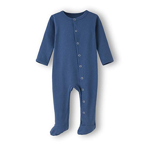 BINIDUCKLING Baby Druckknopf Schlafanzug, mit Fuß, mit Fäustlings Bündchen, Baumwolle - Langarm Baby Strampler Baby Pyjamas für Jungen Mädchen 9-12 Months, Ozeanblau von BINIDUCKLING