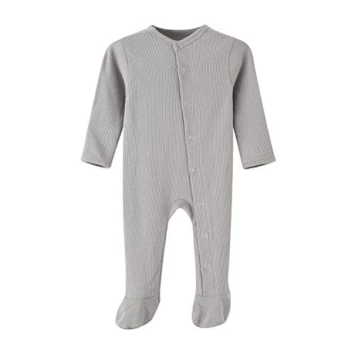 BINIDUCKLING Baby Druckknopf Schlafanzug, mit Fuß, mit Fäustlings Bündchen, Baumwolle - Langarm Baby Strampler Baby Pyjamas für Jungen Mädchen 0-3 Monate, Grau von BINIDUCKLING