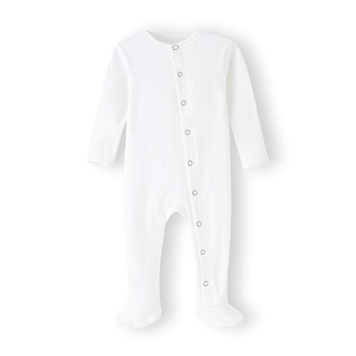 BINIDUCKLING Druckknopf Schlafanzug Mit Fuß, Fäustlings Bündchen - Langarm Strampler Pyjamas für Jungen Mädchen, Baumwolle, 9-12 Monate, Weiß von BINIDUCKLING