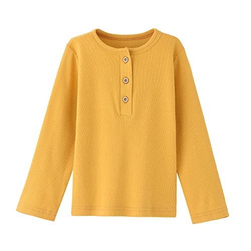 BINIDUCKLING Mädchen Jungen Langarmshirts Kinder Basic Top Langarm Henley Shirt (Gelb,4 Jahre) von BINIDUCKLING