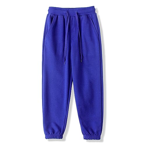 BINIDUCKLING Jungen Jogginghose mit Gummizug, Unisex Kinder Jogger Hosen Sweathosen Sporthose Lang, Einfarbige（Blau,160/10-12Jahre） von BINIDUCKLING
