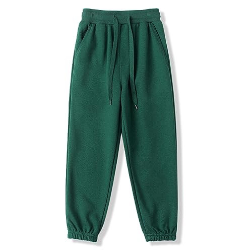 BINIDUCKLING Jungen Jogginghose mit Gummizug, Unisex Kinder Jogger Hosen Sweathosen Sporthose Lang, Einfarbige（Grün,150/8-9Jahre） von BINIDUCKLING