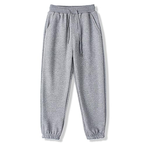 BINIDUCKLING Jungen Jogginghose mit Gummizug, Unisex Kinder Jogger Hosen Sweathosen Sporthose Lang, Einfarbige（Hellgrau,140/7Jahre） von BINIDUCKLING