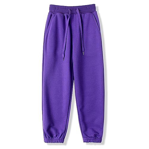 BINIDUCKLING Jungen Jogginghose mit Gummizug, Unisex Kinder Jogger Hosen Sweathosen Sporthose Lang, Einfarbige（Lila,150/8-9Jahre） von BINIDUCKLING