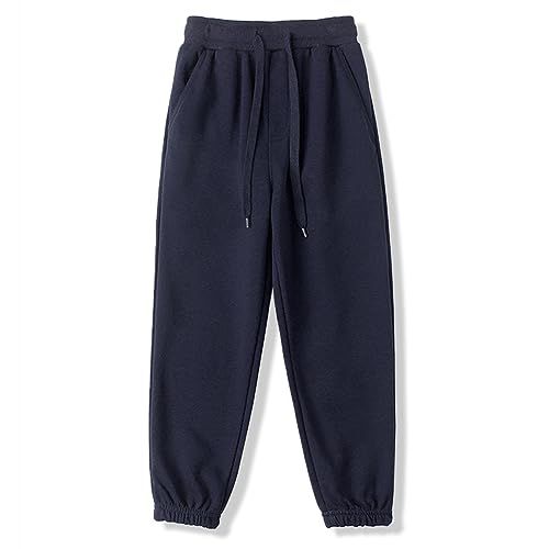 BINIDUCKLING Jungen Jogginghose mit Gummizug, Unisex Kinder Jogger Hosen Sweathosen Sporthose Lang, Einfarbige（Marineblau,130/6Jahre） von BINIDUCKLING