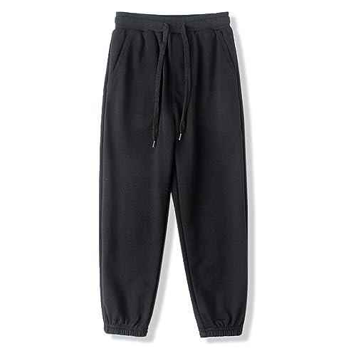 BINIDUCKLING Jungen Jogginghose mit Gummizug, Unisex Kinder Jogger Hosen Sweathosen Sporthose Lang, Einfarbige（Schwarz,130/6Jahre） von BINIDUCKLING