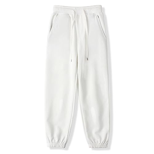 BINIDUCKLING Jungen Jogginghose mit Gummizug, Unisex Kinder Jogger Hosen Sweathosen Sporthose Lang, Einfarbige（Weiß,150/8-9Jahre） von BINIDUCKLING