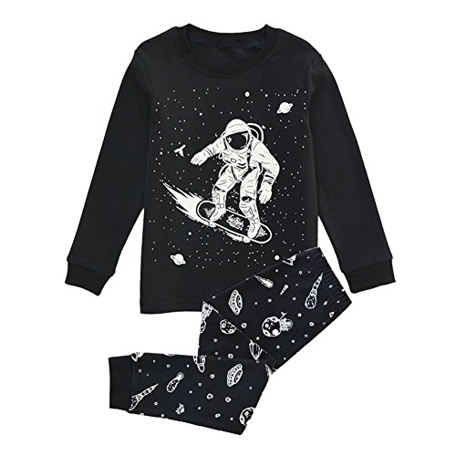 BINIDUCKLING Jungen Schlafanzug Langarm Kinder Baumwolle Pyjamas Set Nachtwäsche Astronaut 4T von BINIDUCKLING