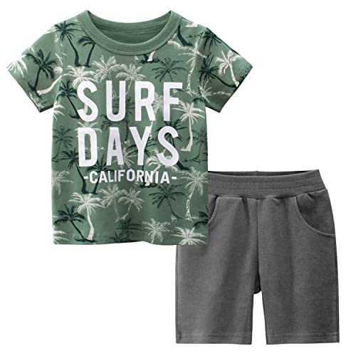 BINIDUCKLING Jungen Short Shirt Set Kleinkind Kinder Outfit 2 Stck Sommer Bekleidungsset,Grün nocken,4-5,Jahre von BINIDUCKLING