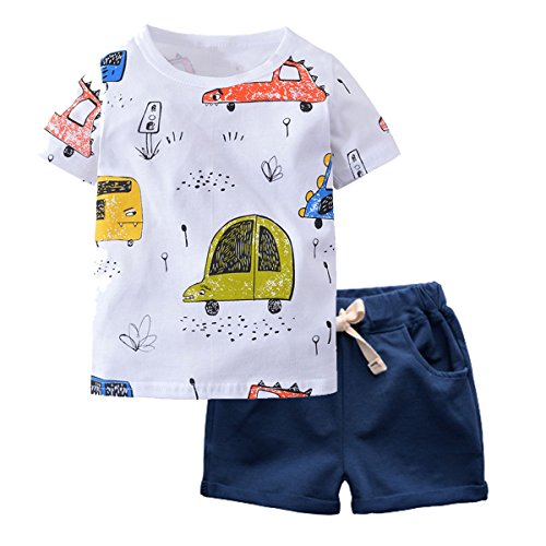 BINIDUCKLING Jungen Short Shirt Set Kleinkind Kinder Outfit 2 Stck Sommer Bekleidungsset，Wagen， 3-4 Jahre von BINIDUCKLING
