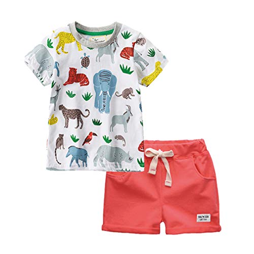 BINIDUCKLING Jungen Short Shirt Set Kleinkind Kinder Outfit 2 Stck Sommer Bekleidungsset,Zoo rot,1-2,Jahre von BINIDUCKLING