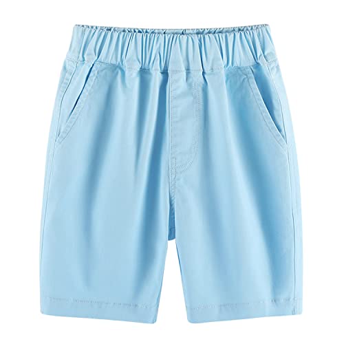 BINIDUCKLING Jungen Sommer Elastische Taille Kurze Hose - Schuluniformen Pull-on Shorts (Hellblau,140/8-9 Years) von BINIDUCKLING