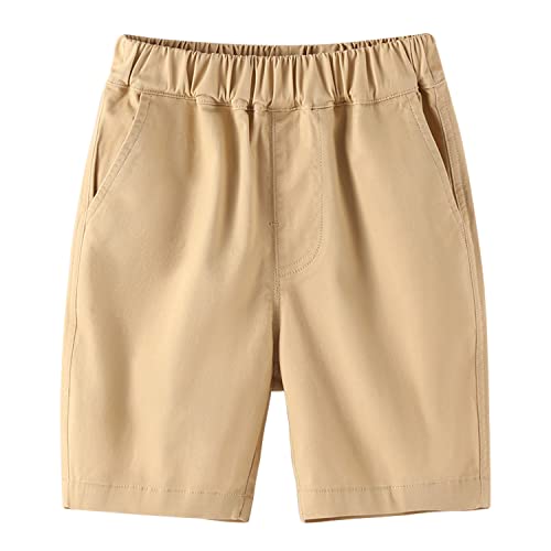 BINIDUCKLING Jungen Sommer Elastische Taille Kurze Hose - Schuluniformen Pull-on Shorts (Khaki,160/12-14 Years) von BINIDUCKLING