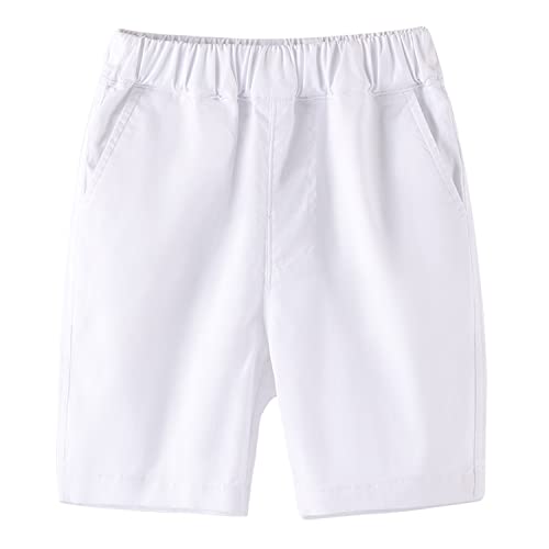 BINIDUCKLING Jungen Sommer Elastische Taille Kurze Hose - Schuluniformen Pull-on Shorts (Weiß,140/8-9 Years) von BINIDUCKLING