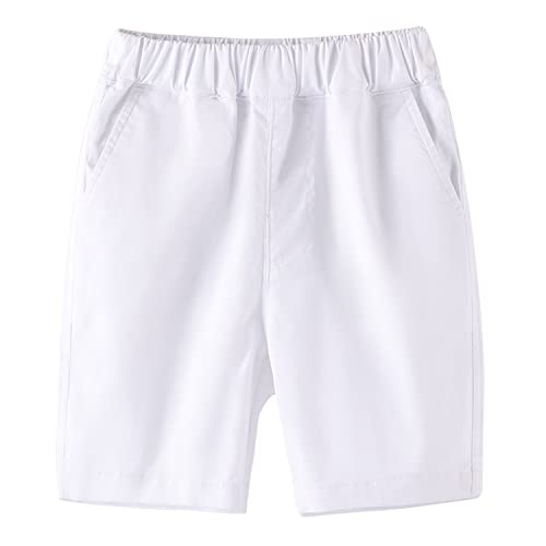 BINIDUCKLING Jungen Sommer Elastische Taille Kurze Hose - Schuluniformen Pull-on Shorts (Weiß,170/14-16 Years) von BINIDUCKLING