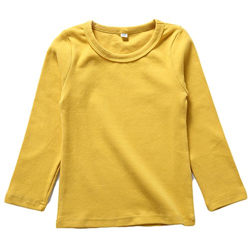 BINIDUCKLING Kids Basic Top Mädchen Jungen Langarm-T-Shirt, Gelb, 6T von BINIDUCKLING