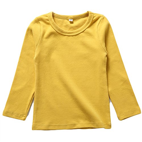 BINIDUCKLING Kids Basic Top Mädchen Jungen Langarm-T-Shirt, Gelb, 7T von BINIDUCKLING