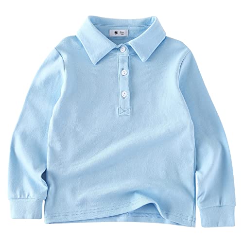 BINIDUCKLING Kinder Polo Shirt, Baumwolle Langarmshirt Poloshirt für Jungen（Hell Blau,2 Jahre） von BINIDUCKLING