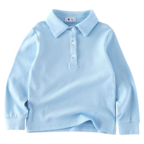 BINIDUCKLING Kinder Polo Shirt, Baumwolle Langarmshirt Poloshirt für Jungen（Hell Blau,3 Jahre） von BINIDUCKLING