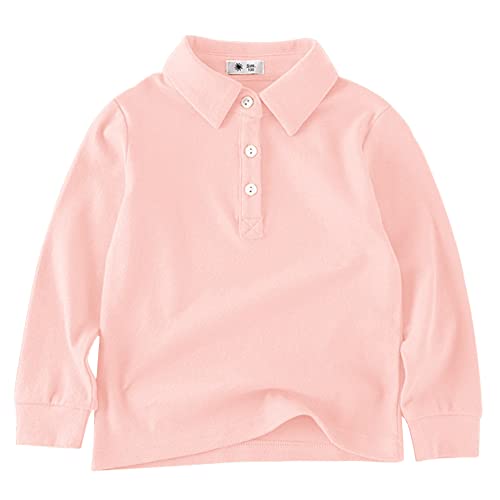 BINIDUCKLING Kinder Polo Shirt, Baumwolle Langarmshirt Poloshirt für Jungen（Rosa,4 Jahre） von BINIDUCKLING