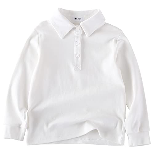 BINIDUCKLING Kinder Polo Shirt, Baumwolle Langarmshirt Poloshirt für Jungen（Weiß,5 Jahre） von BINIDUCKLING