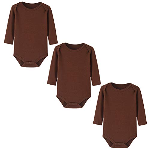 BINIDUCKLING Unisex Baby Body Langarm 3er Pack Kaffeebraun 3 Monate von BINIDUCKLING