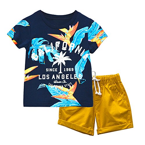 BINIDUCKLING Jungen Short Shirt Set Kinder Sommer Bekleidungsset Kokospalme 2T von BINIDUCKLING