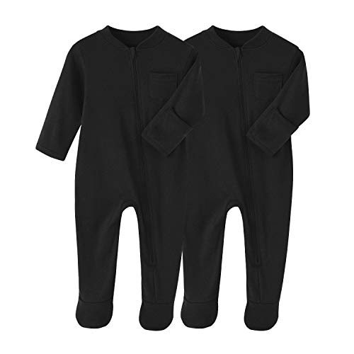 Neugeborenes Säugling Klassische Schlafanzug 2er Pack Baby Junge Mädchen Reißverschluss Strampler-Set,Schwarz,6 Monate von BINIDUCKLING