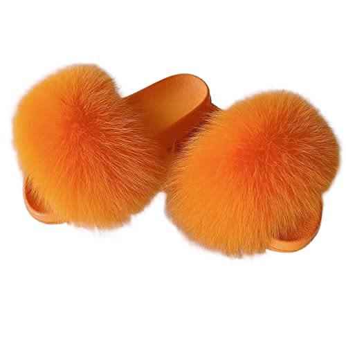 BININBOX Damen Hausschuhe Sandalen für Sommer Urlaub rutschfest Flip-Flops aus Fuchspelz (Orange, Numeric_40) von BININBOX