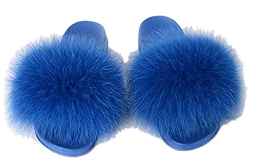 BININBOX Damen Hausschuhe Sandalen für Sommer Urlaub rutschfest Flip-Flops aus Fuchspelz (blau, adult, numeric_37, numeric, eu_footwear_size_system, medium) von BININBOX