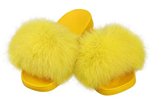 BININBOX Damen Hausschuhe Sandalen für Sommer Urlaub rutschfest Flip-Flops aus Fuchspelz (gelb, adult, numeric_39, numeric, eu_footwear_size_system, medium) von BININBOX
