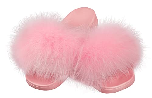 BININBOX Damen Hausschuhe Sandalen für Sommer Urlaub rutschfest Flip-Flops aus Fuchspelz (rosa, adult, numeric_41, numeric, eu_footwear_size_system, medium) von BININBOX