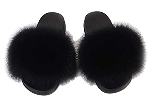 BININBOX Damen Hausschuhe Sandalen für Sommer Urlaub rutschfest Flip-Flops aus Fuchspelz (schwarz, adult, numeric_41, numeric, eu_footwear_size_system, medium) von BININBOX