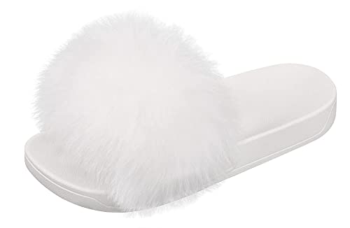 BININBOX Damen Hausschuhe Sandalen für Sommer Urlaub rutschfest Flip-Flops aus Fuchspelz (weiß, adult, numeric_40, numeric, eu_footwear_size_system, medium) von BININBOX