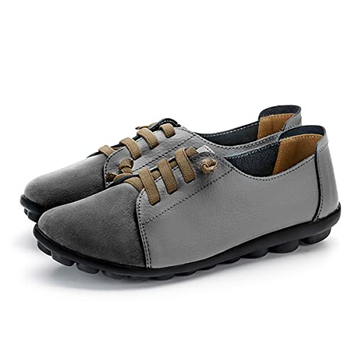 BININBOX Damen Leder Sportschuhe,Schnürschuhe Flache Walking Shoes(Grau,40) BININBOX Damen Leder Sportschuhe,Schnürschuhe Flache Walking Shoes(Grau,40) von BININBOX