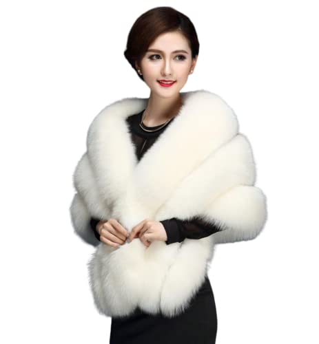 BININBOX Damen Mode Herbst Schal Stola Winter Umhang Poncho Cape aus Kunstfell Jacke Mantel Brautkleid von BININBOX