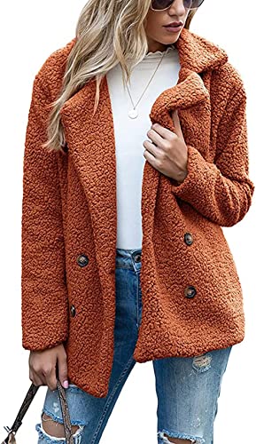 BININBOX Damen Teddyjacke Strickjacke flauschige fleecejacke Knopfverschluss Kerbkragen Herbst Winter warm (S, Karamel) von BININBOX