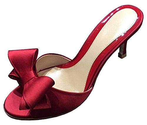 Elegant Damen Schleife Sommerschuhe High Heels Sandalen & Pantoletten mit Absatz (Rot, 42) von BININBOX