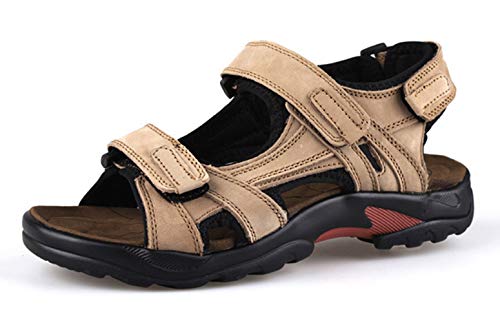 BININBOX Herren Sandalen Rindsleder Offene Spitze Wanderschuhe Sommer Sport zu bequem für Jungen Trekking Strand Outdoor (38, Khaki) von BININBOX
