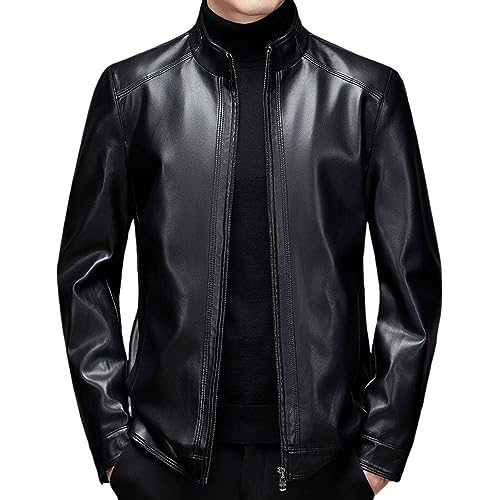BININBOX Kunstlederjacke Chic Mann Motorradjacke Stehkragen Jacket Slim Fit Herbst Winter (Schwarz mit futter, S) von BININBOX