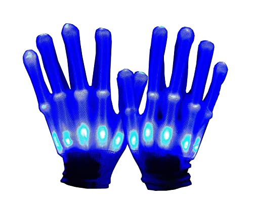 BININBOX LED Handschuh Skeleton Leuchtende Handschuhe Erwachsene Kinder Halloween Weihnachten Geburtstags Party feier verkleiden sich Ornamente (Blau, Erwachsener XL) von BININBOX