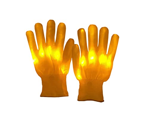 BININBOX LED Handschuh Skeleton Leuchtende Handschuhe Erwachsene Kinder Halloween Weihnachten Geburtstags Party feier verkleiden sich Ornamente (Gelb, Erwachsener XL) von BININBOX