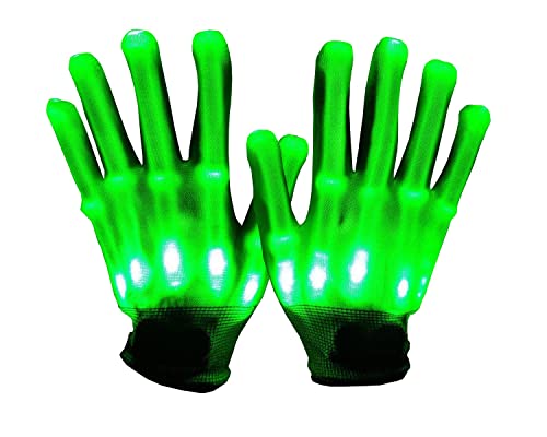BININBOX LED Handschuh Skeleton Leuchtende Handschuhe Erwachsene Kinder Halloween Weihnachten Geburtstags Party feier verkleiden sich Ornamente (Grün, Erwachsener XL) von BININBOX