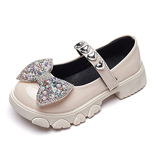 BININBOX Mädchen Lederschuhe Mary Jane Halbschuhe Frühling Herbst prächtige Prinzessinschuhe Kindergartenkleid Spitze Perle Strass Schleife Show (26, Weiß) von BININBOX